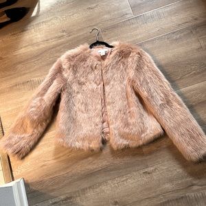 Faux Fur PINK crop jacket, size medium.